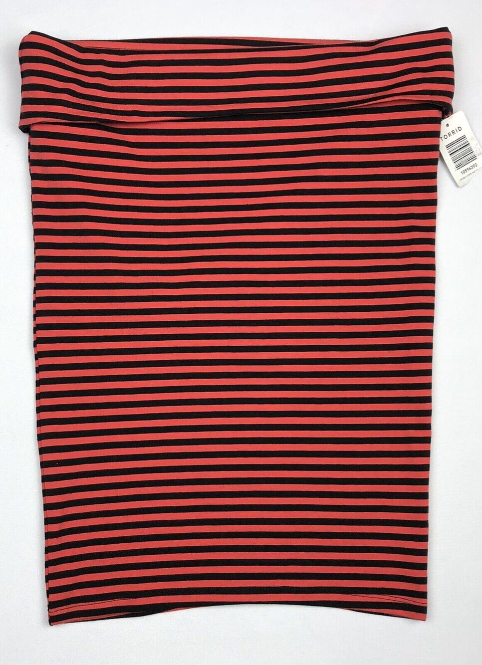 Torrid Pencil Skirt Size 00 Woman 10/12 Red Black Stripe Foldover Stretch Knit